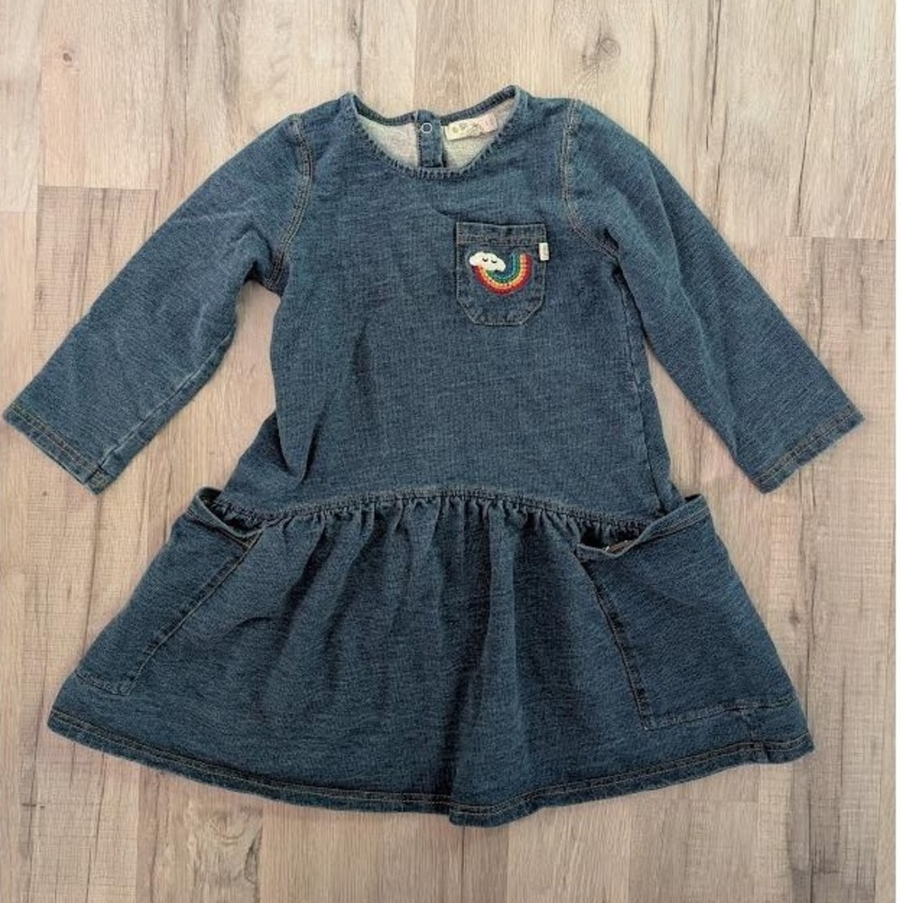 The Bonnie Mob Chambray Denim Dress with Rainbow Cloud, 4-5Y (Z3)
